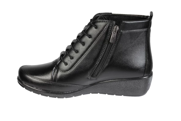 WANETTİ Kadın Siyah Taba Lastikli Fermuarlı Ortopedi Taban Soğuya Dayanıklı Kışlık Anne Botu - Resim 7