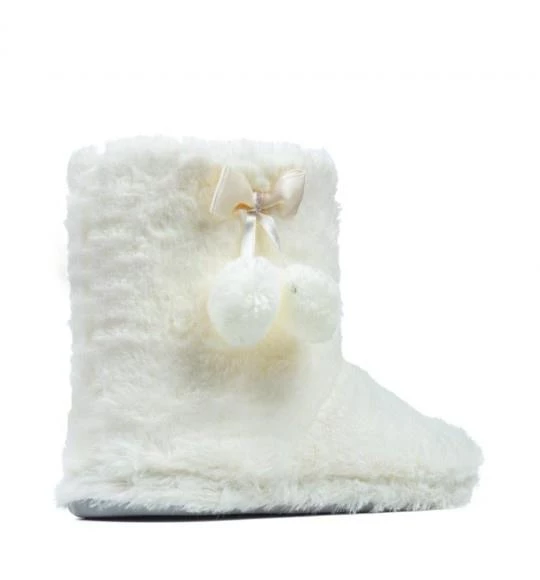 Yaz Kış Kadın Pomponlu Pembe Krem Siyah Gri Kaymaz Taban İçi Polar Panduf Ev Botu - 8