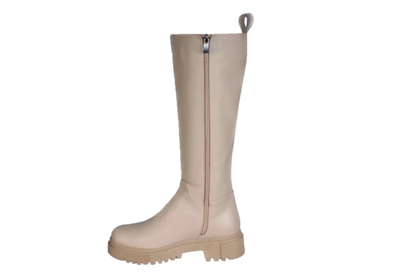 YAZ KIŞ Kadın Siyah Krem 4cm Topuk 35cm Dizboyu Soğuğa Dayanıklı Çizme - 3