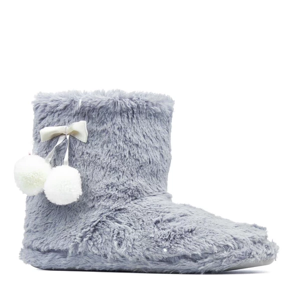 Yaz Kış Kadın Pomponlu Pembe Krem Siyah Gri Kaymaz Taban İçi Polar Panduf Ev Botu - 4