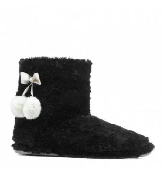 Yaz Kış Kadın Pomponlu Pembe Krem Siyah Gri Kaymaz Taban İçi Polar Panduf Ev Botu - 2