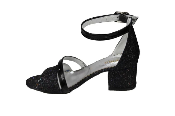 YAZKIŞ Kız Çocuk Siyah Gümüş Platin 4cm Topuklu Tek Bantlı Abiye Topuklu Ayakkabı - Resim 5
