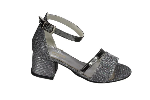 YAZKIŞ Kız Çocuk Siyah Gümüş Platin 4cm Topuklu Tek Bantlı Abiye Topuklu Ayakkabı - Resim 10