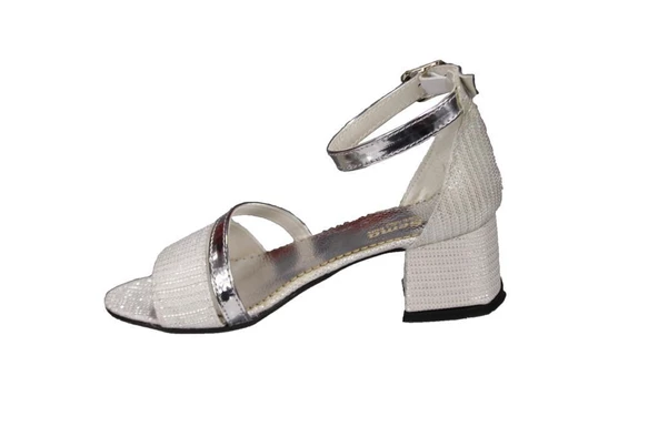 YAZKIŞ Kız Çocuk Siyah Gümüş Platin 4cm Topuklu Tek Bantlı Abiye Topuklu Ayakkabı - Resim 8