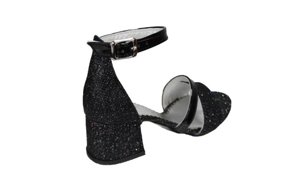 YAZKIŞ Kız Çocuk Siyah Gümüş Platin 4cm Topuklu Tek Bantlı Abiye Topuklu Ayakkabı - Resim 4