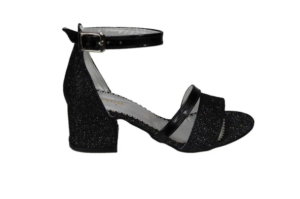 YAZKIŞ Kız Çocuk Siyah Gümüş Platin 4cm Topuklu Tek Bantlı Abiye Topuklu Ayakkabı - Resim 6