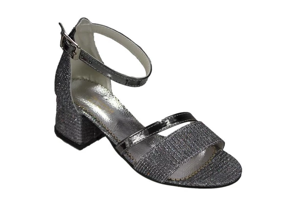 YAZKIŞ Kız Çocuk Siyah Gümüş Platin 4cm Topuklu Tek Bantlı Abiye Topuklu Ayakkabı - Resim 3