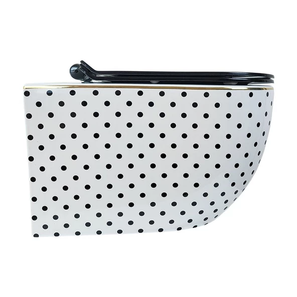 Puantıye Beyaz Sıyah Kanalsız Asma Klozet+Sof Kapak Wh-820+Cs-22