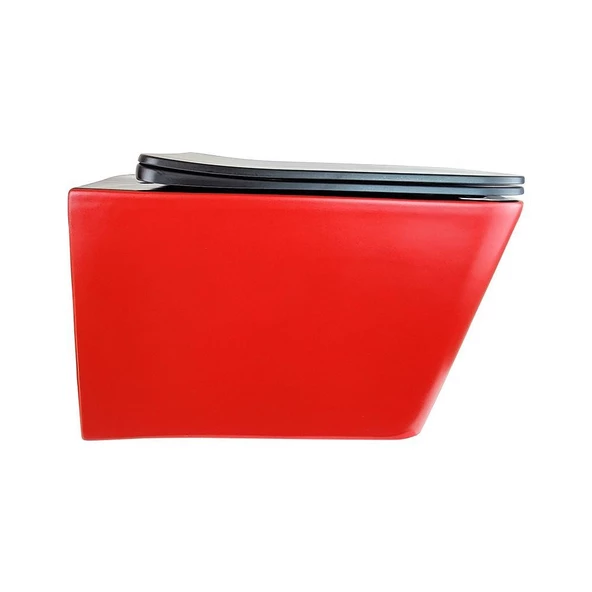 Pure Mat Kırmızı Sıyah Kanalsız Asma Klozet+Soft Kapak Wh-817+Cs-18