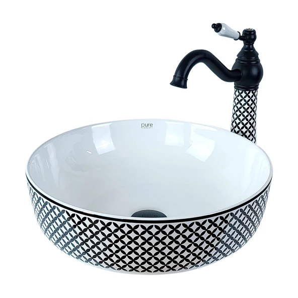 Geometrık Sıyah Beyaz Çanak Lavabo Bw-176