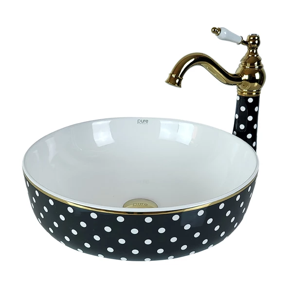 Puantıye Sıyah Beyaz Çanak Lavabo Bw-174