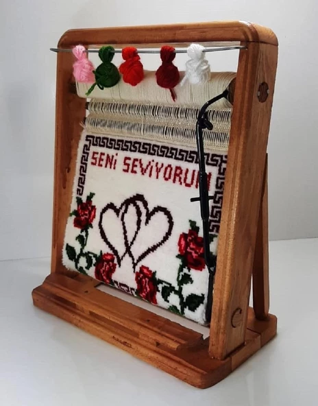 100tel Seni Seviyorum Motifli El Dokuması Hediyelik Minyatür Halı - 2