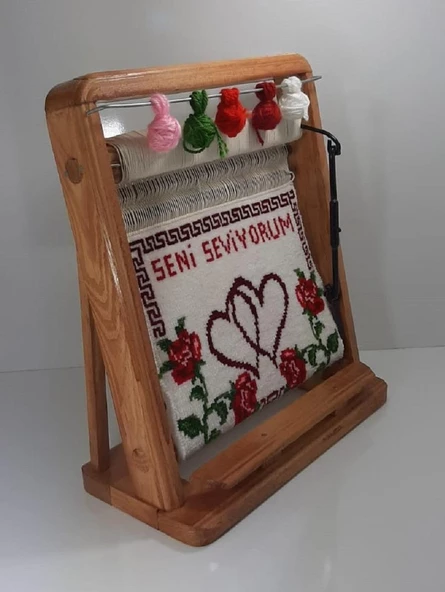100tel Seni Seviyorum Motifli El Dokuması Hediyelik Minyatür Halı - 4