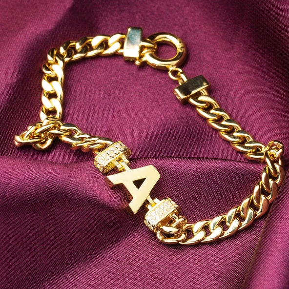 14 Ayar Altın A Harfli Bileklik - 3