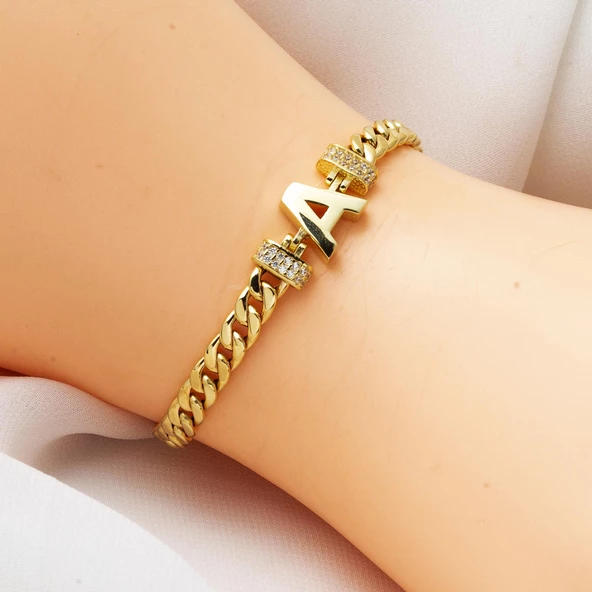 14 Ayar Altın A Harfli Bileklik - 2