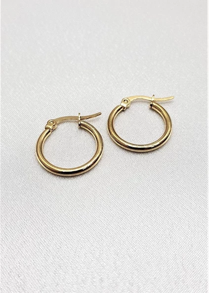 316L CERRAHİ ÇELİK GOLD KAPLAMA  ARKASI KAPALI 15 MM VİP SERİ HALKA KÜPE-ÇEHAKÜ18 - 2