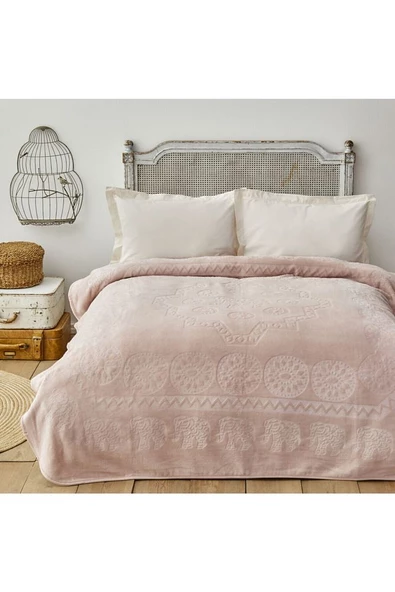 Karaca Home Elephant Pudra Çift Kişilik Soft Embosy Battaniye