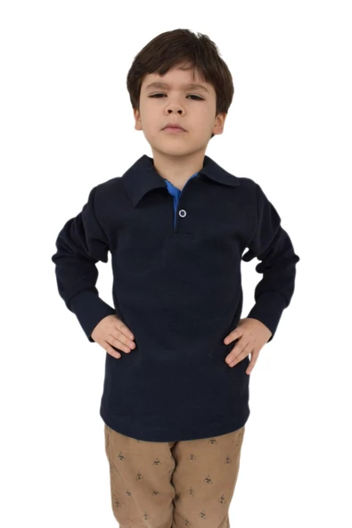 Erkek Çocuk Lacivert Polo Yaka Sweatshirt BGL-ST02435 - 5