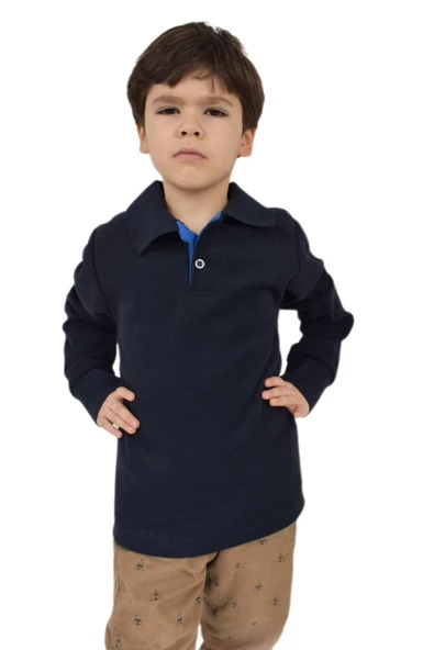 Erkek Çocuk Lacivert Polo Yaka Sweatshirt BGL-ST02435 - 3