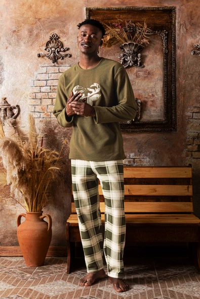 Kışlık Baba Oğul Polar Pijama Takımı -Geyikli Yılbaşı Aile Pijaması- Tek Adet - 9