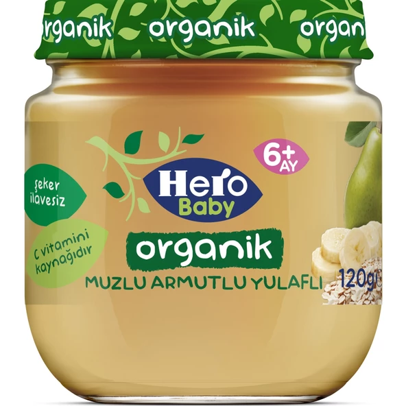 HERO BABY ORGANİK MUZLU ARMUTLU YULAFLI PÜRE 120GR