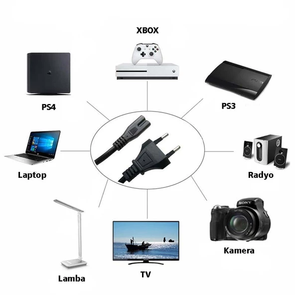Radyo TV Laptop Teyp PS3 PS4 XBOX Lamba Kamera Adaptör Yazıcı Güç Kablosu 2 pin Kablo - 3