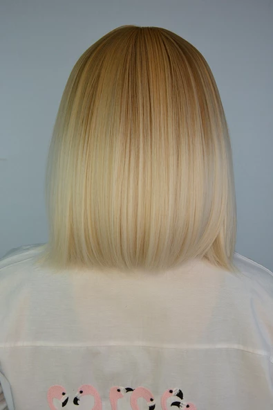 Kısa Küt Platin Karamel  Fiber Sentetik Peruk - 2