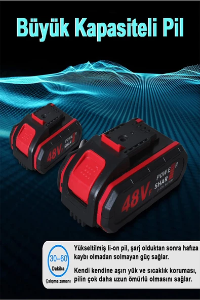 Anadolu Strong Çift Akülü Çift Zincirli Budama Testeresi Taşıma Çantalı 48Vf Şarjlı Testere Eldiven - 5