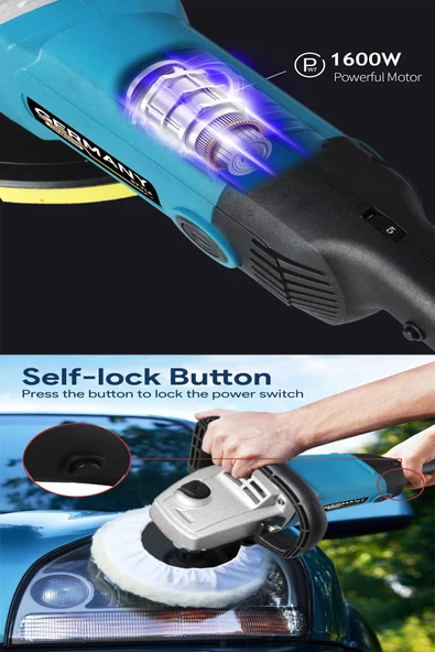 Germany Style 1600 watt polisaj makinesi seti 12 parça pasta cila seti 6 kademeli devir ayarı - 3