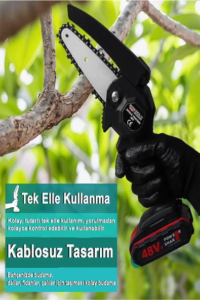 Anadolu Strong Çift Akülü Çift Zincirli Budama Testeresi Taşıma Çantalı 48Vf Şarjlı Testere Eldiven - 4