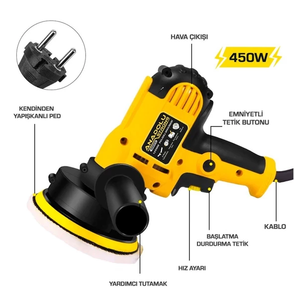 Anadolu Strong ANS1073 Devir Ayarlı Zımpara Araba Pasta Cila Parlatma 125 mm Polisaj Makinesi - 9
