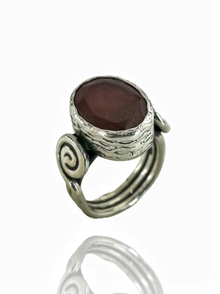 El Üretim Yakut Taş Otantik 925 Ayar Gümüş Yüzük - 2