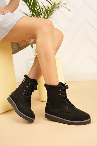 Modatalika İçi Kürklü Bağcıklı Süyet Kadın Bot - Resim 8