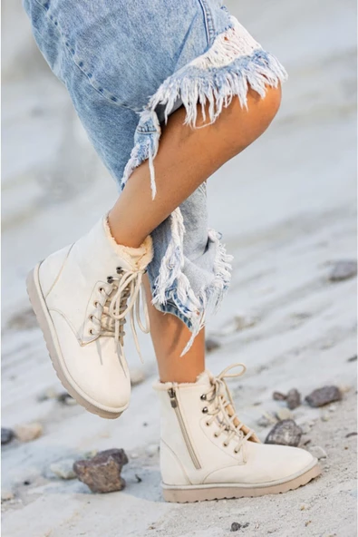 Modatalika İçi Kürklü Bağcıklı Süyet Kadın Bot - Resim 10