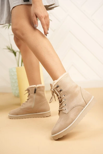 Modatalika İçi Kürklü Bağcıklı Süyet Kadın Bot - Resim 4