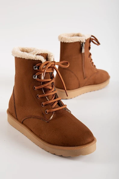 Modatalika İçi Kürklü Bağcıklı Süyet Kadın Bot - Resim 7