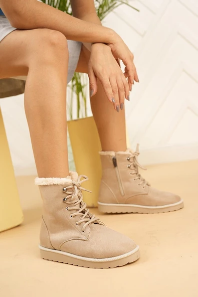 Modatalika İçi Kürklü Bağcıklı Süyet Kadın Bot - Resim 3