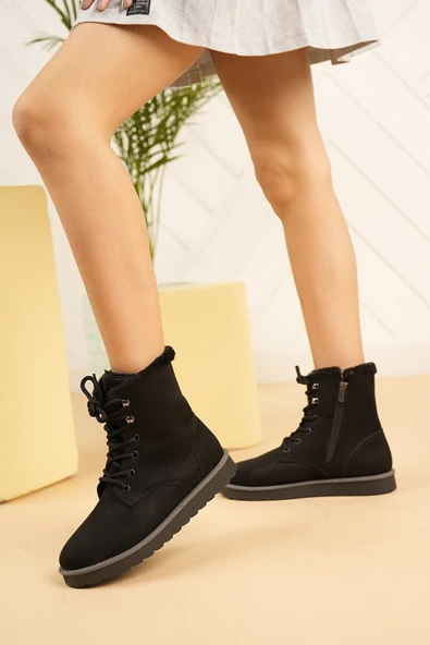 Modatalika İçi Kürklü Bağcıklı Süyet Kadın Bot - Resim 9