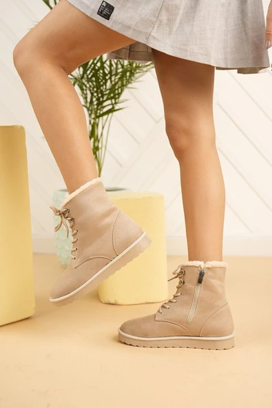 Modatalika İçi Kürklü Bağcıklı Süyet Kadın Bot - Resim 5