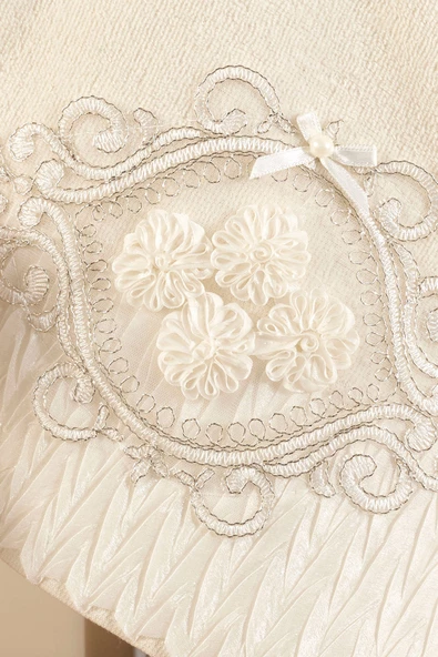 Louis Marie | 50x90 cm | Daisy | Nakışlı | Dantelli | Pamuk |Pudra-Krem|4 Adet|El Yüz Havlu Seti - 3