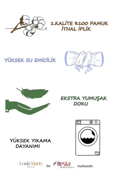 Louis Marie | 50x90 cm | Daisy | Nakışlı | Dantelli | Pamuk |Pudra-Krem|4 Adet|El Yüz Havlu Seti - 5