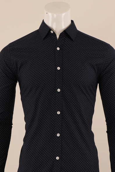 Uzun Kol Slim Fit Desenli Gömlek - 3