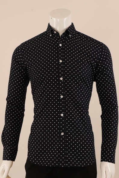 Uzun Kol Slim Fit Desenli Gömlek - 2