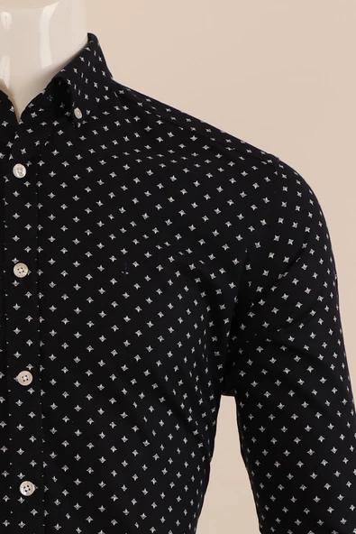 Uzun Kol Slim Fit Desenli Gömlek - 5