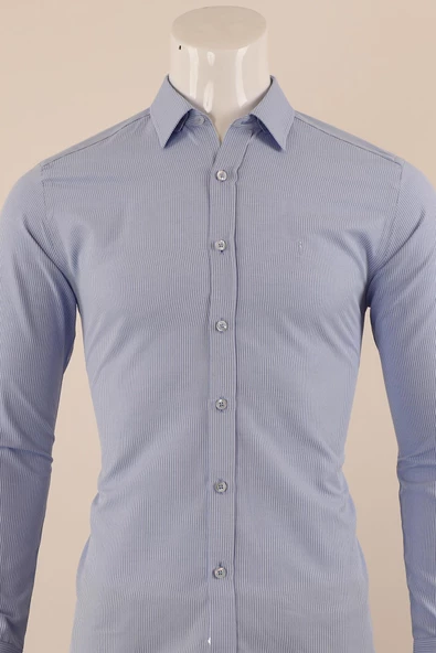 Uzun Kol Slim Fit Çizgili Gömlek - 7