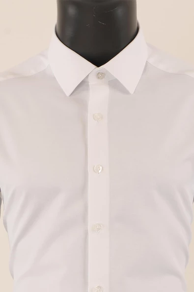 Uzun Kol Slim Fit Damatlık Beyaz Gömlek - 6