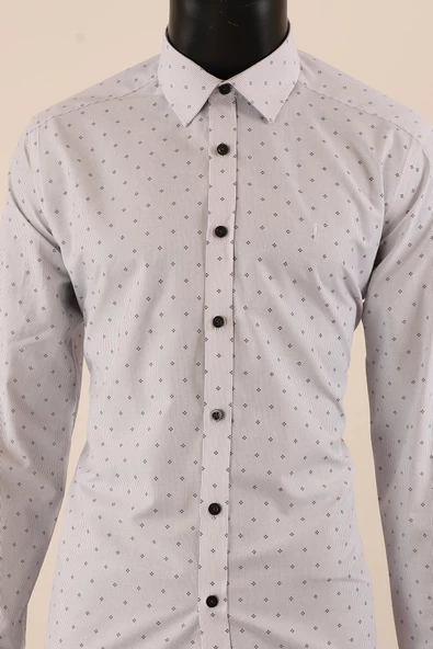 Uzun Kol Slim Fit Desenli Gömlek - 7