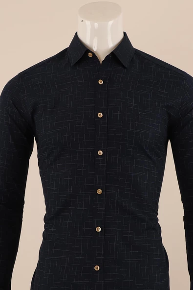 Uzun Kol Slim Fit Desenli Gömlek - 3