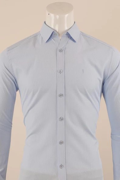 Uzun Kol Slim Fit Çizgili Gömlek - 3