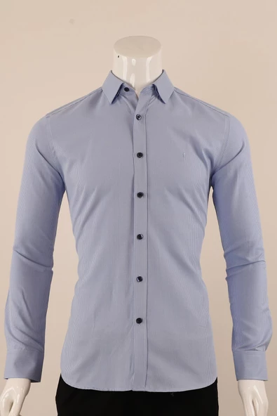 Uzun Kol Slim Fit Çizgili Gömlek - 6